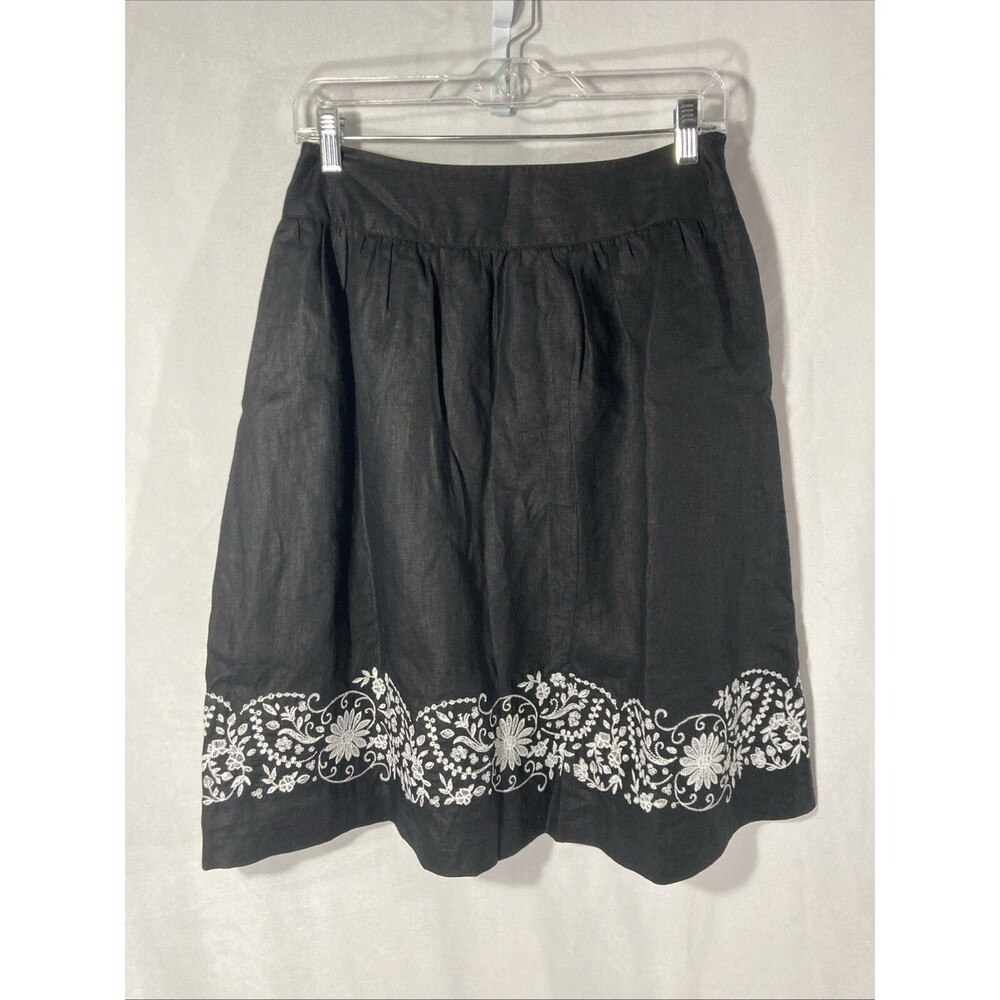 STYLE & CO black white floral embroidered linen a-line skirt 2P